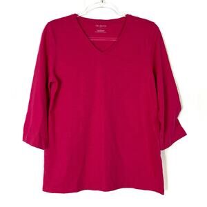 Talbots Outlet | Pink 3/4 Sleeve Top V-Neck Cotton Polyester Womens Large